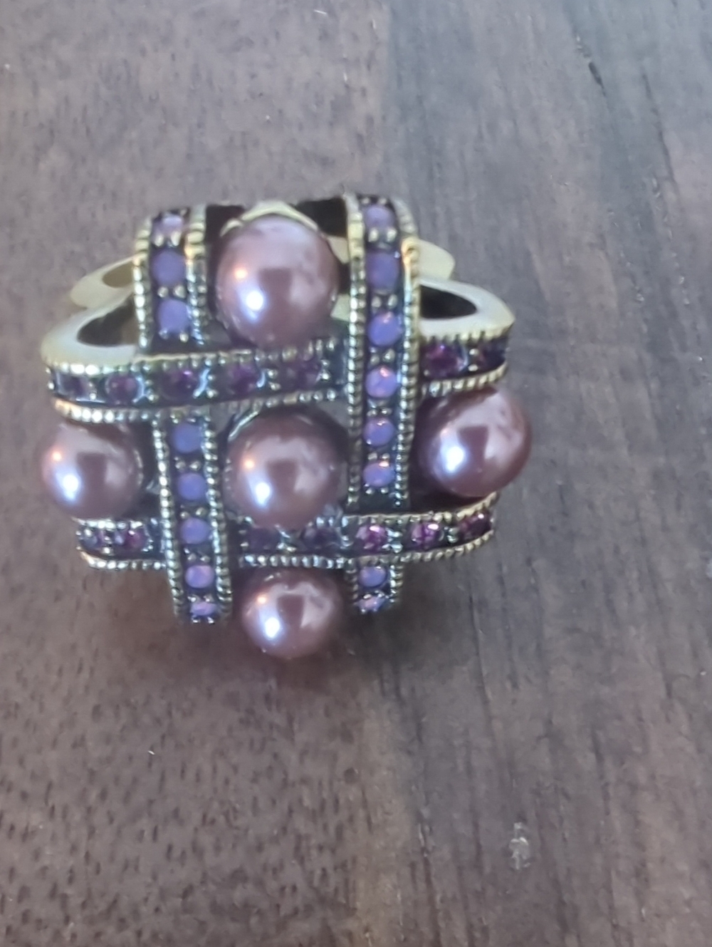 Heidi Daus Gold-Tone Purple Pearl Cluster Ring